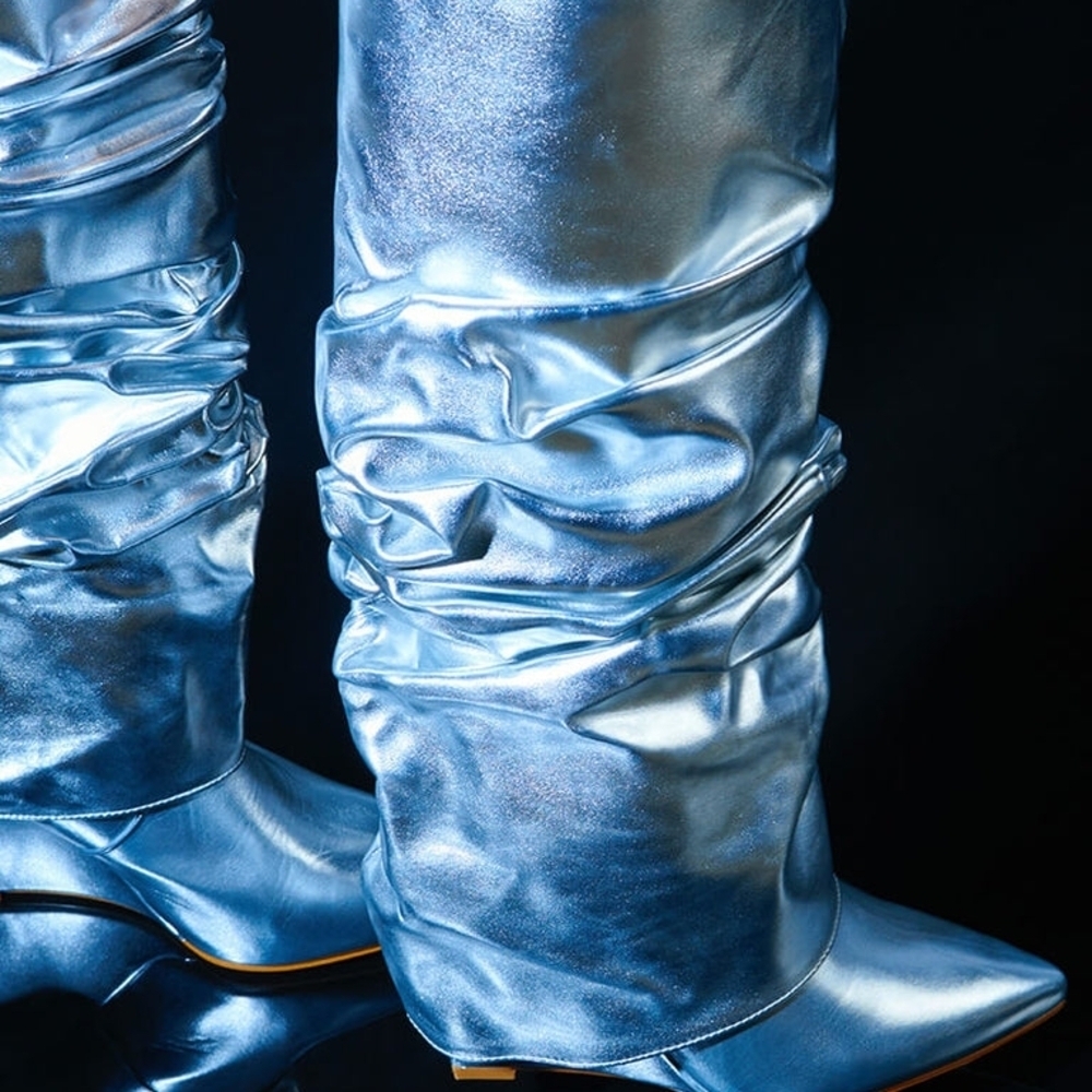 Azalea Wang "Glistening CoverGirl"  Metallic Silver Ankle Boots - Picture 3 of 11